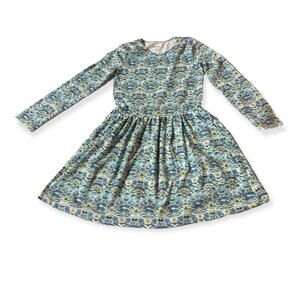 Garnet Hill Kids Dress Medium Cotton Floral Blue Green Long Sleeve Spring Easter